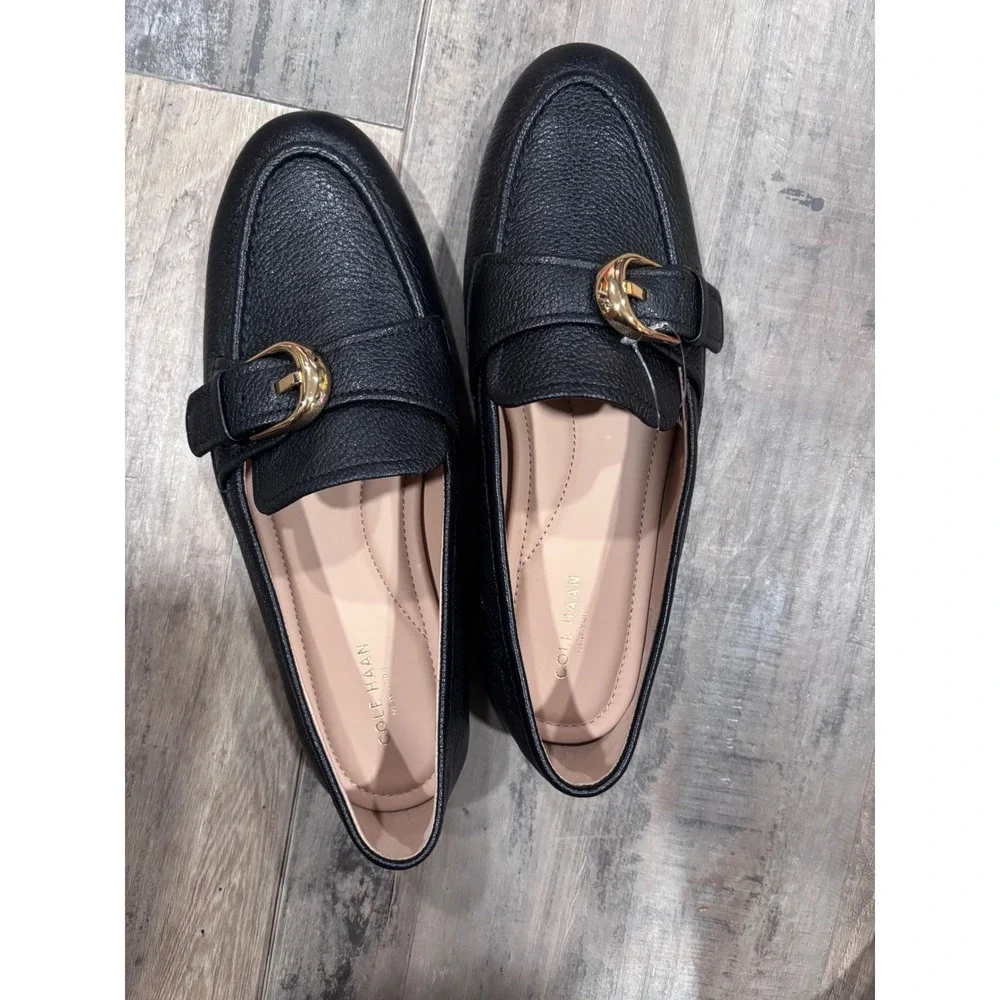 Cole Haan Black Pebbled Leather Buckle Loafers W35402 Womens 8.5 B